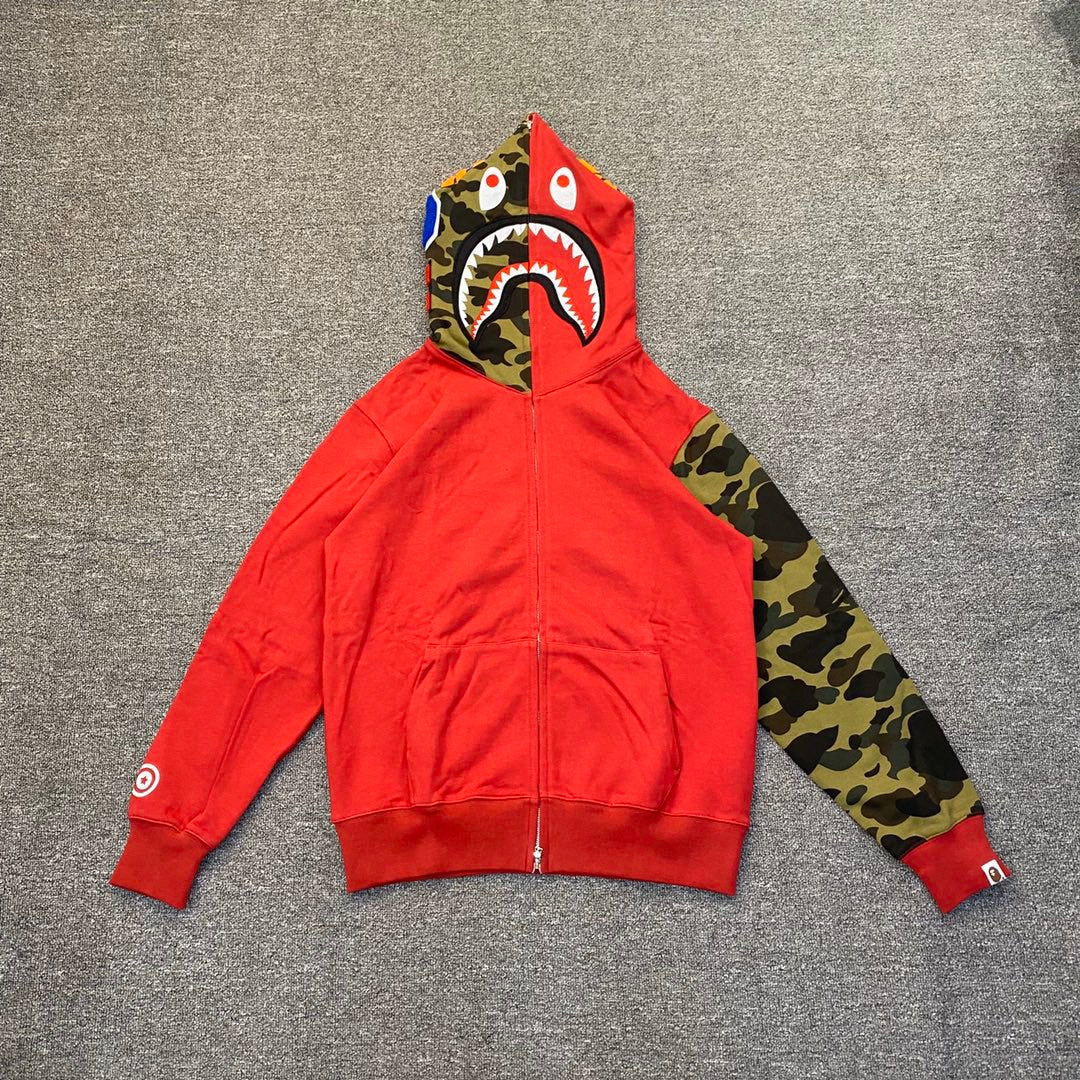 BAPE Shark Full-Zip Hoodie – Rouge / Camo Vert