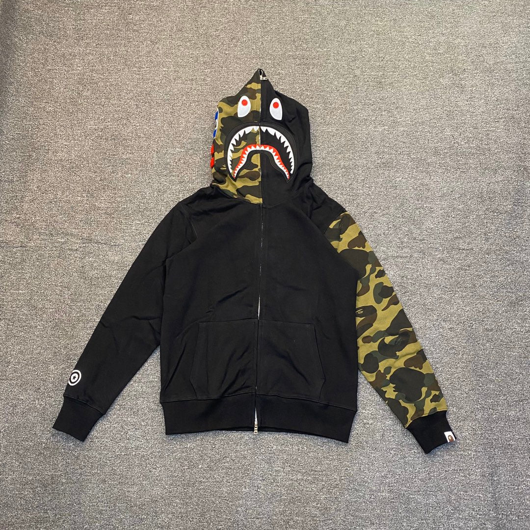 BAPE Shark Full-Zip Hoodie – Noir / Camo Vert