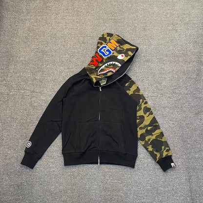 BAPE Shark Full-Zip Hoodie – Noir / Camo Vert