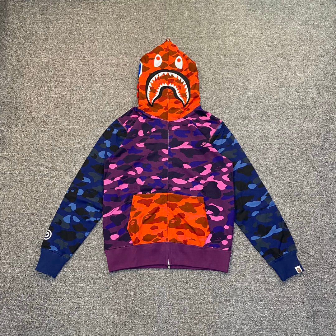 BAPE Shark Full-Zip Hoodie – Violet / Orange Camo