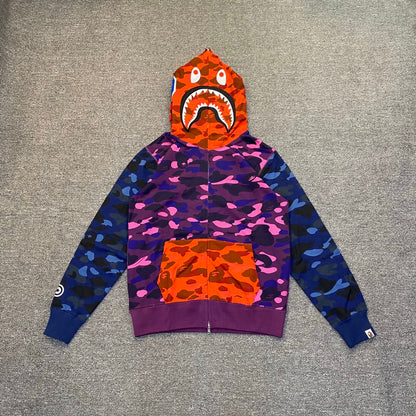 BAPE Shark Full-Zip Hoodie – Violet / Orange Camo