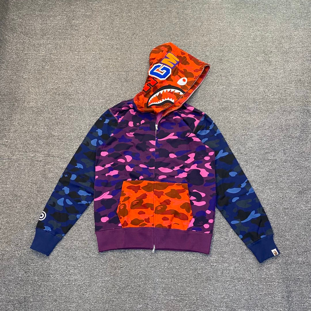BAPE Shark Full-Zip Hoodie – Violet / Orange Camo