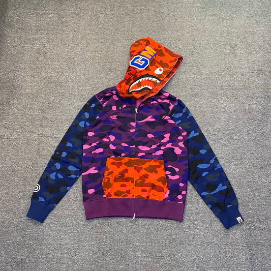BAPE Shark Full-Zip Hoodie – Violet / Orange Camo