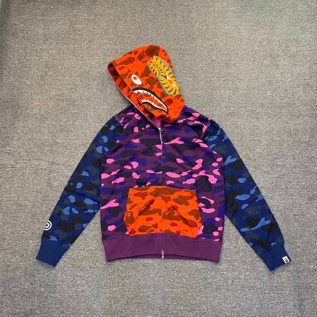 BAPE Shark Full-Zip Hoodie – Violet / Orange Camo