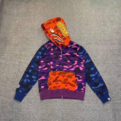 BAPE Shark Full-Zip Hoodie – Violet / Orange Camo